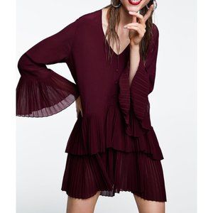 Zara Contrasting Pleated  Tunic Mini Dress NWT